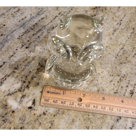 Glass Owl Figurine Or Paperweight Bubbled Glass. Smooth Bottom 4" - Picture 11 of 12